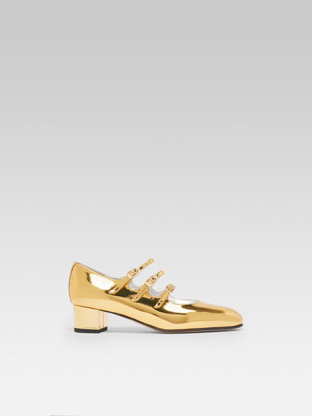 【関税込み】Kina F1 Pumps - Carel - Leather - Silver Kina - Silver laminated leather Mary Janes pumps | Carel Paris