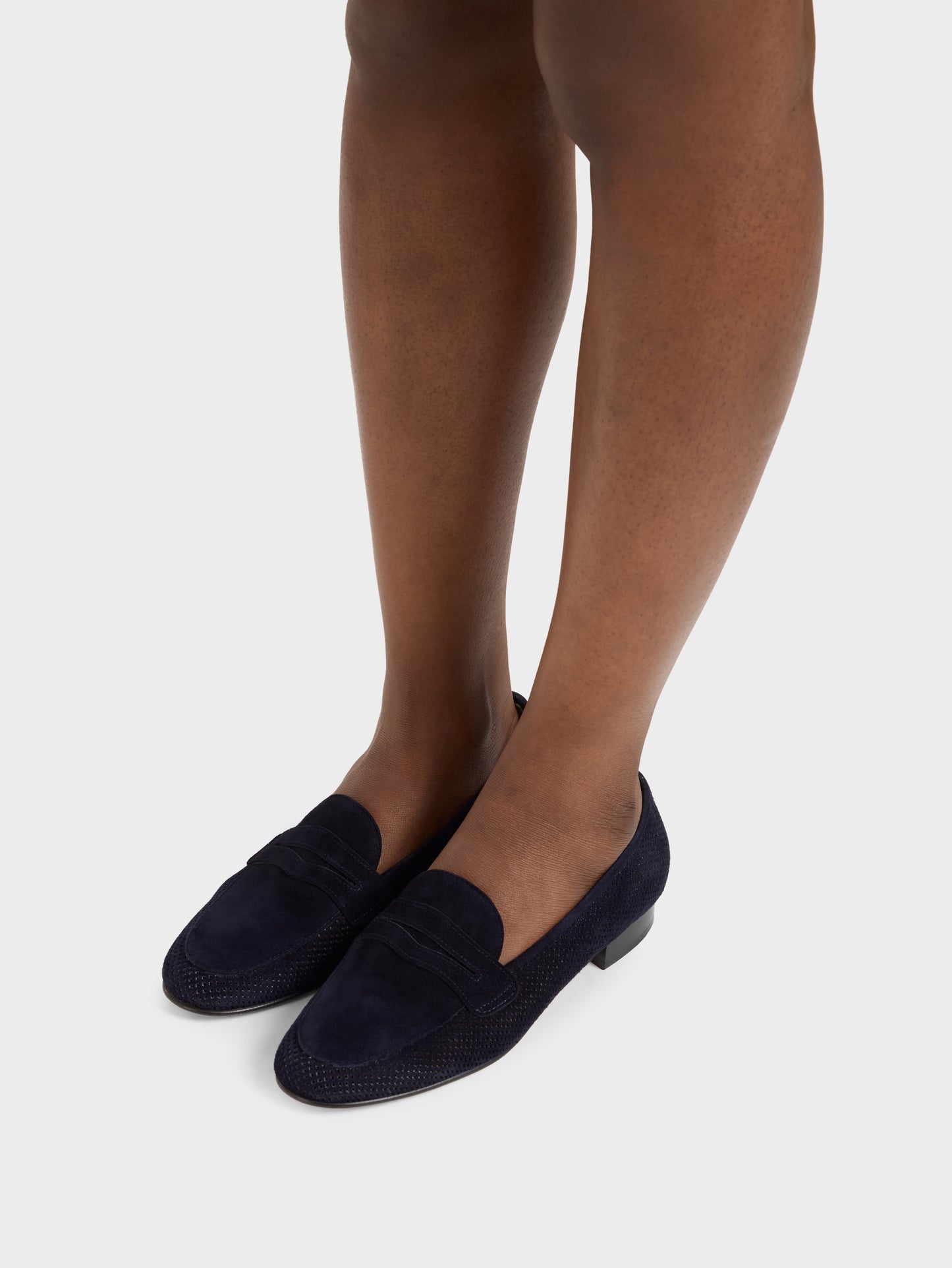 2100 - Navy blue perforated suede leather loafers