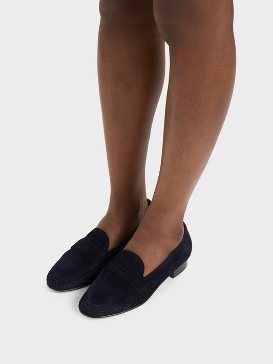 2100 - Mocassins cuir velours perforé bleu marine - Image numéro 5