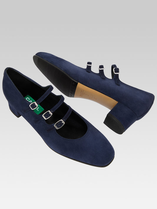 Kina - Upcycled navy suede Mary Jane pumps - Image number 5