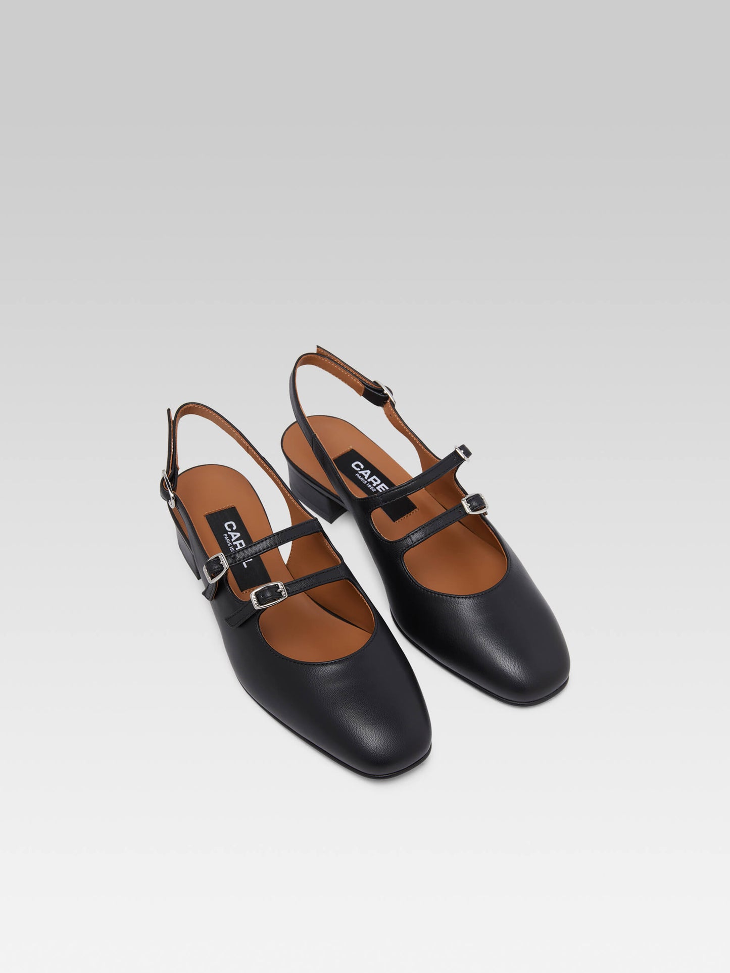 Peche - Black leather slingback Mary Janes 