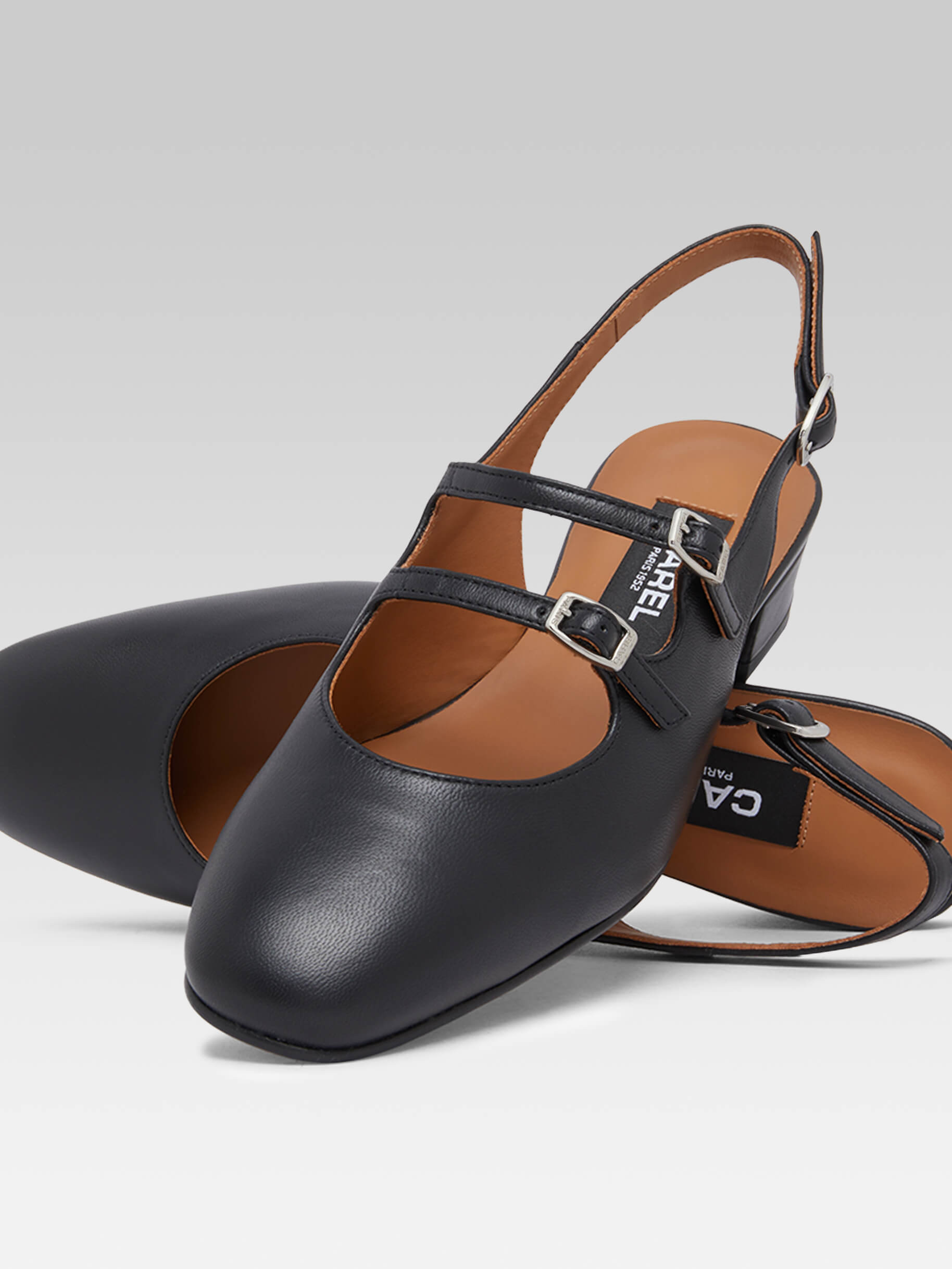 Peche - Black leather slingback Mary Janes  - Image number 2