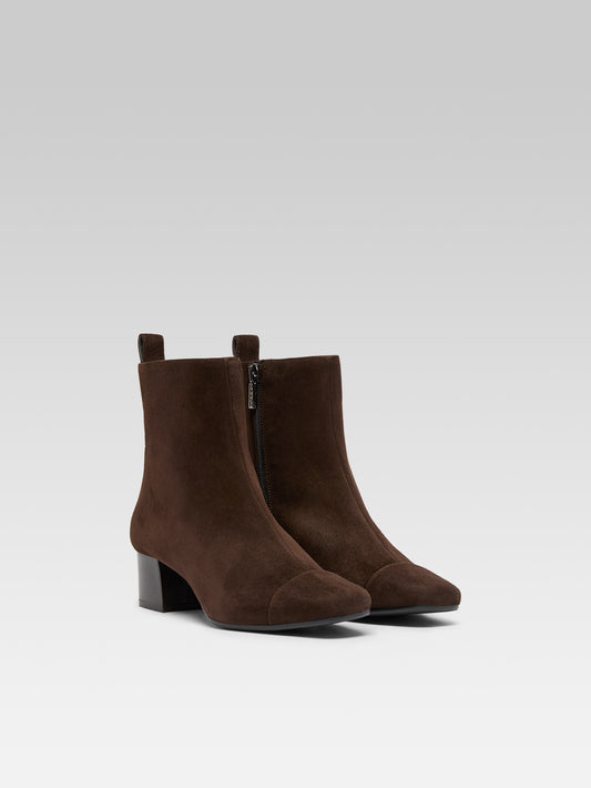 Estime - Chocolate suede leather ankle boots - Image number 2