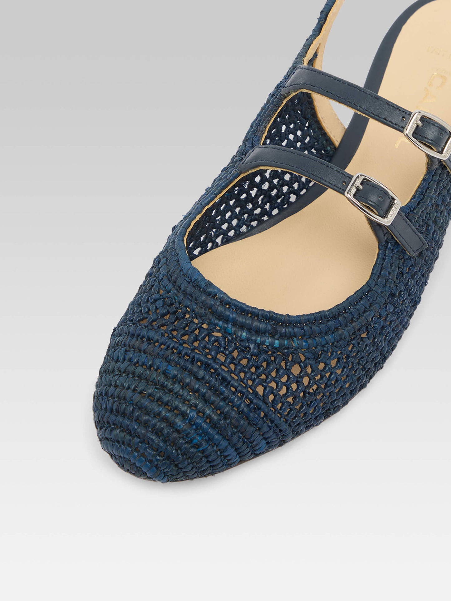 Balma - Navy blue raffia slingback Mary Janes