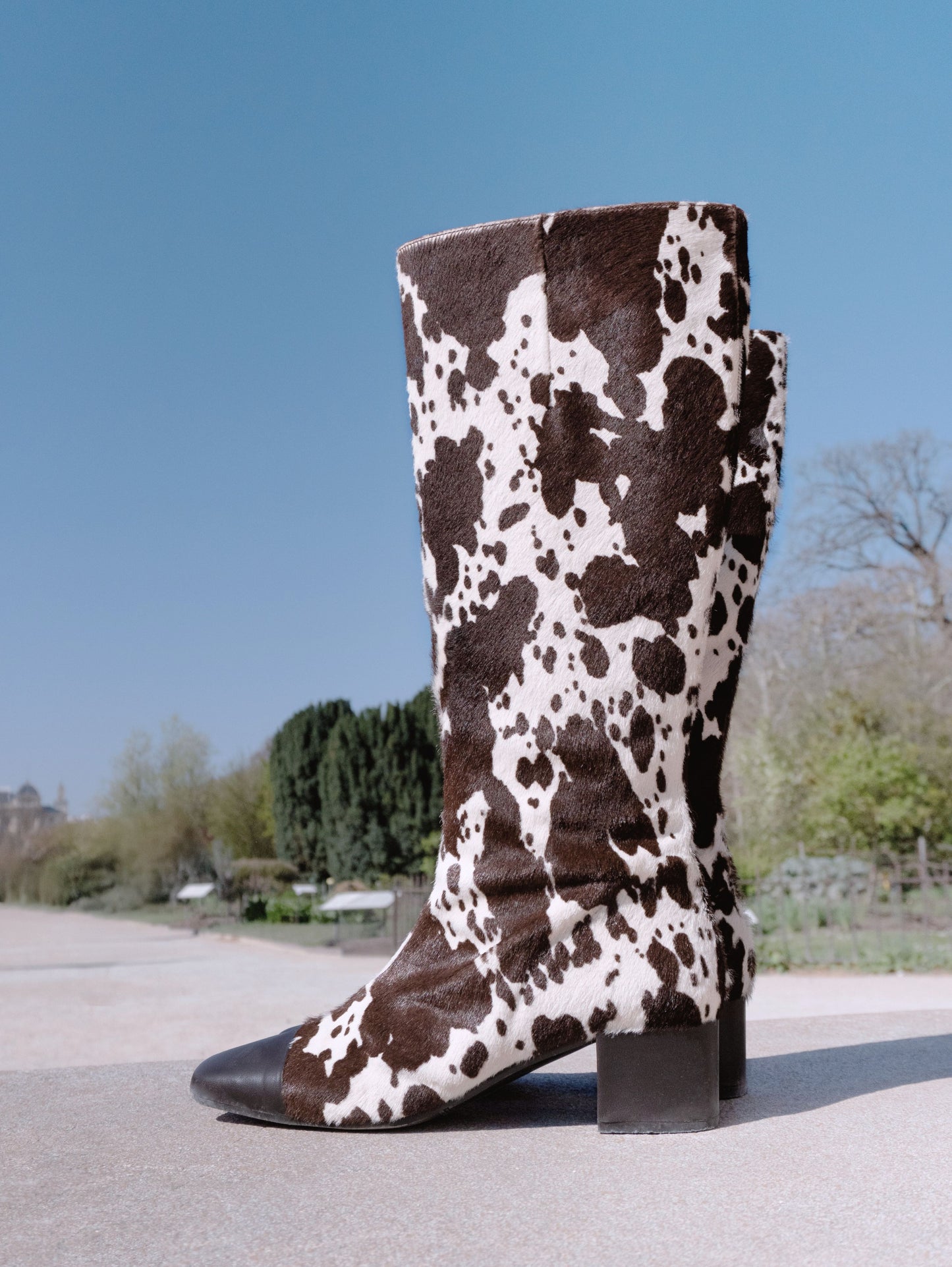 Malaga - Cow print pony leather boots