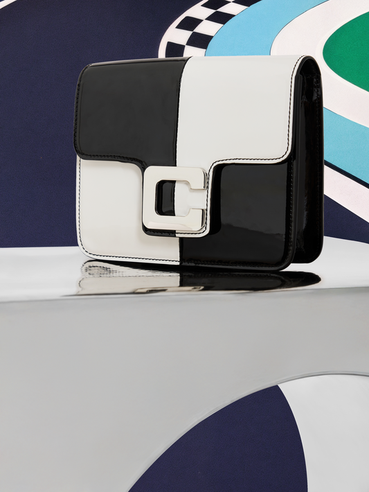 Mini Sorbonne - Sac cuir verni damier noir et blanc - Image numéro 3