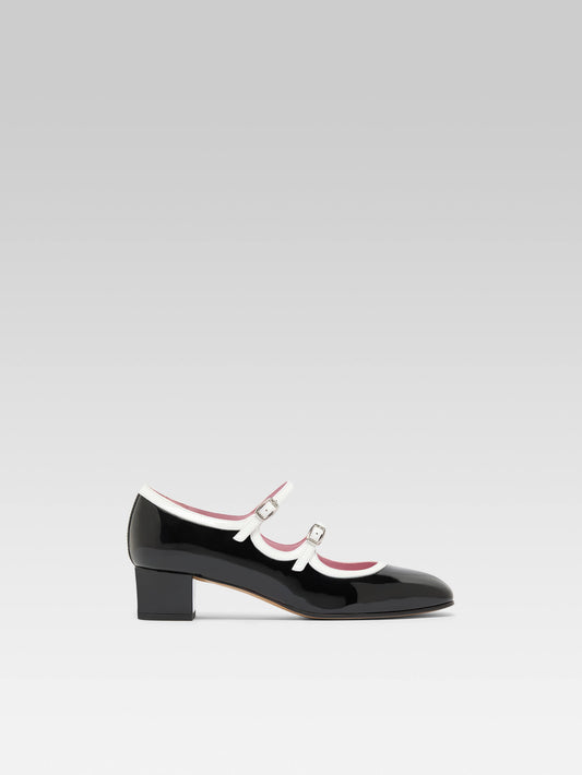 Bleuet - Escarpins babies cuir verni noir et blanc