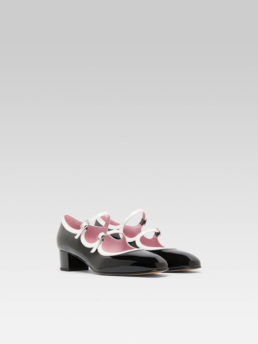 Bleuet - Escarpins babies cuir verni noir et blanc - Image numéro 4