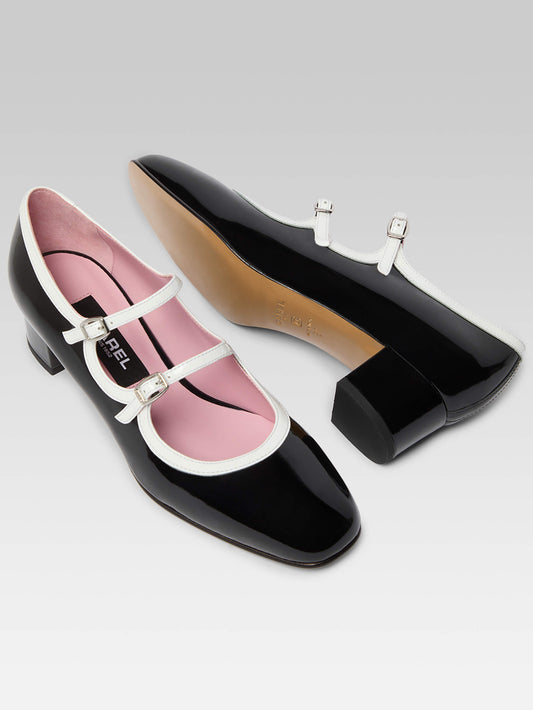 Bleuet - Escarpins babies cuir verni noir et blanc - Image numéro 6