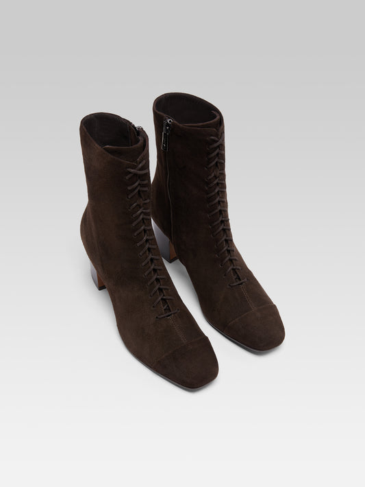 Colette - Bottines à lacets cuir velours marron - Image numéro 4