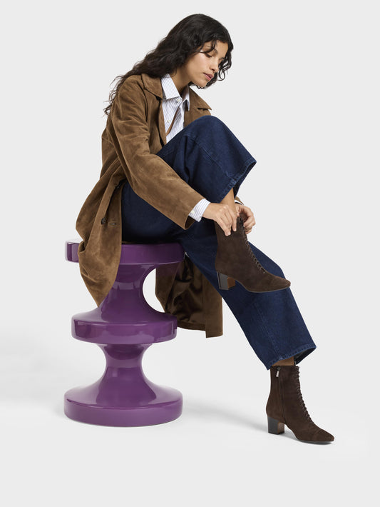 Colette - Bottines à lacets cuir velours marron - Image numéro 8