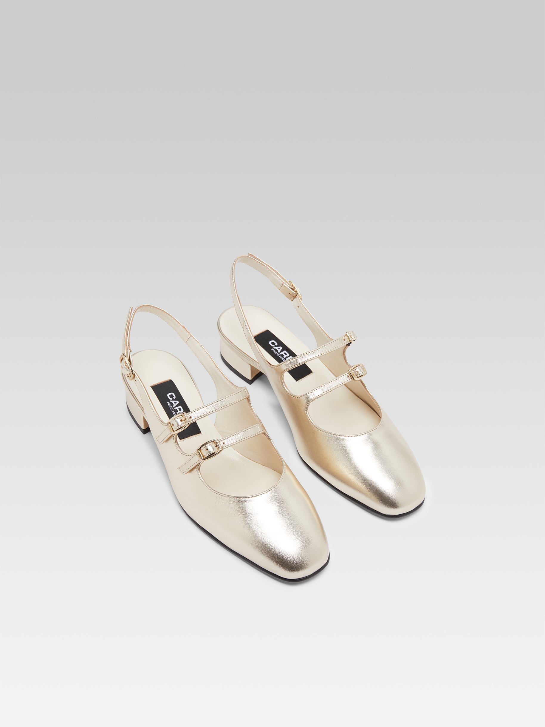 Peche - Platinum laminated leather slingback Mary Janes - Image number 3