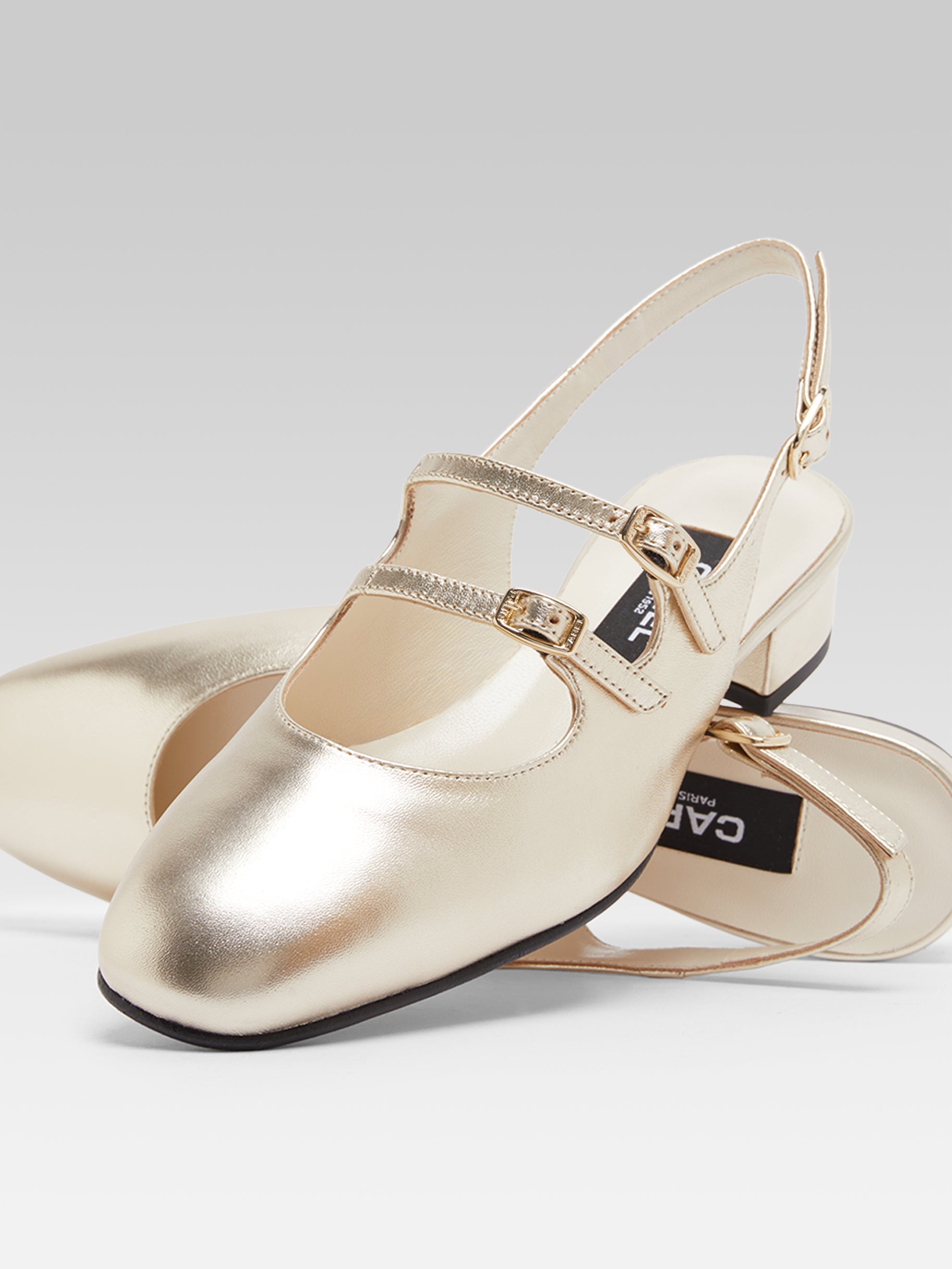 Peche - Platinum laminated leather slingback Mary Janes - Image number 2