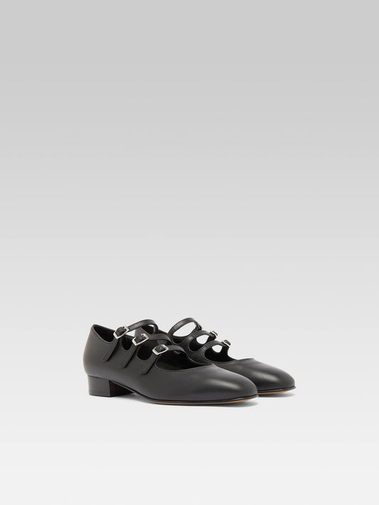 Ariana - Black leather Mary Janes ballet flats - Image number 4