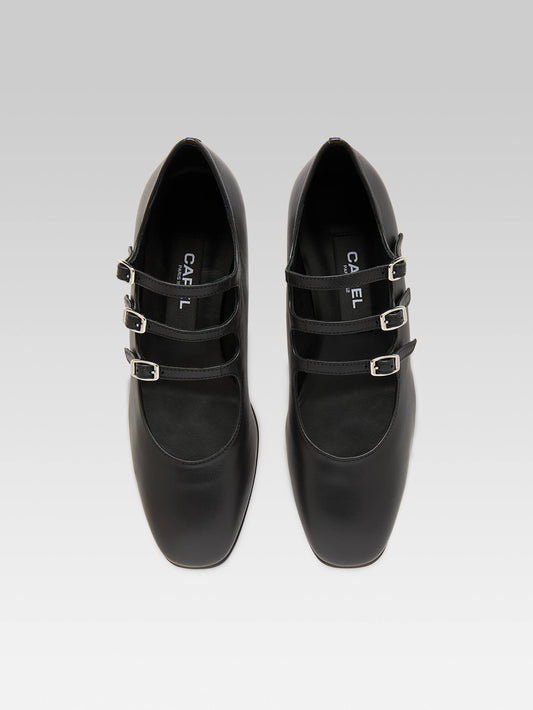 Ariana - Black leather Mary Janes ballet flats - Image number 3