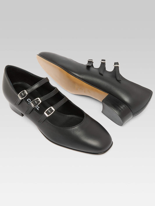 Ariana - Black leather Mary Janes ballet flats - Image number 5