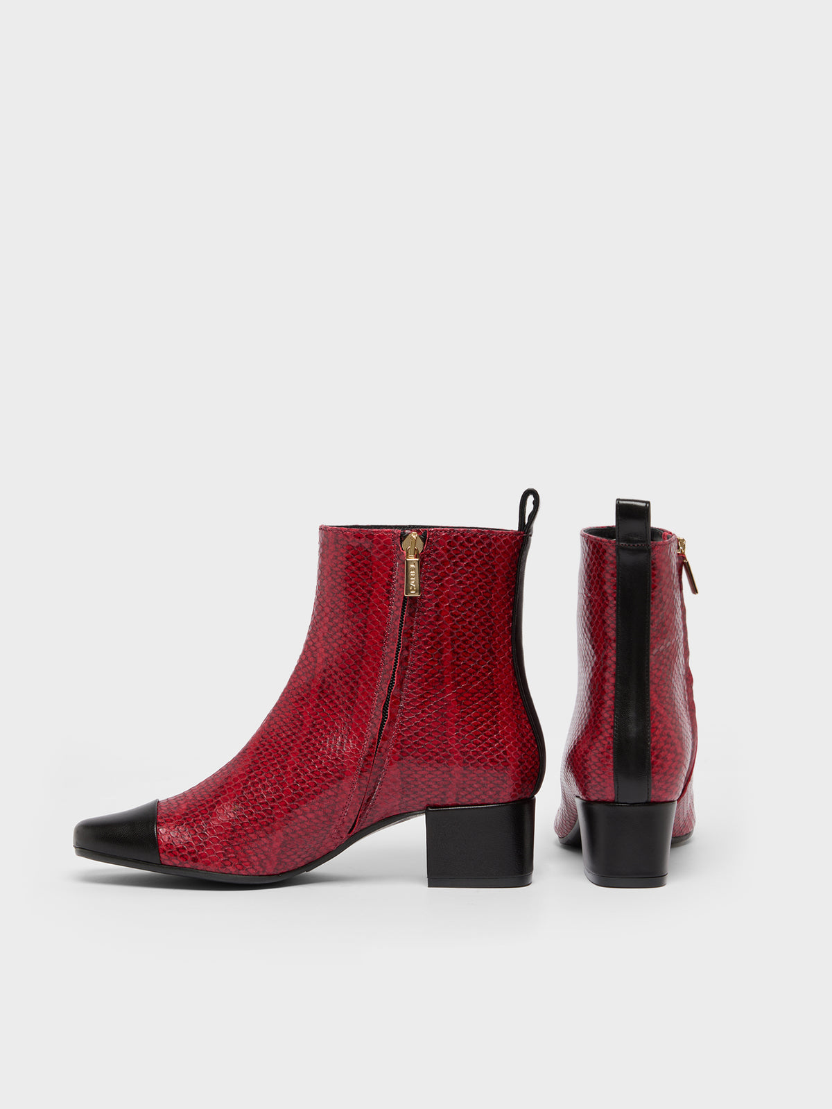 Estime - Red python print leather ankle boots