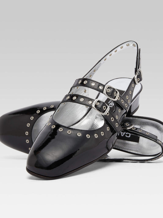Queen - Babies slingback cuir verni noir à oeillets - Image numéro 2