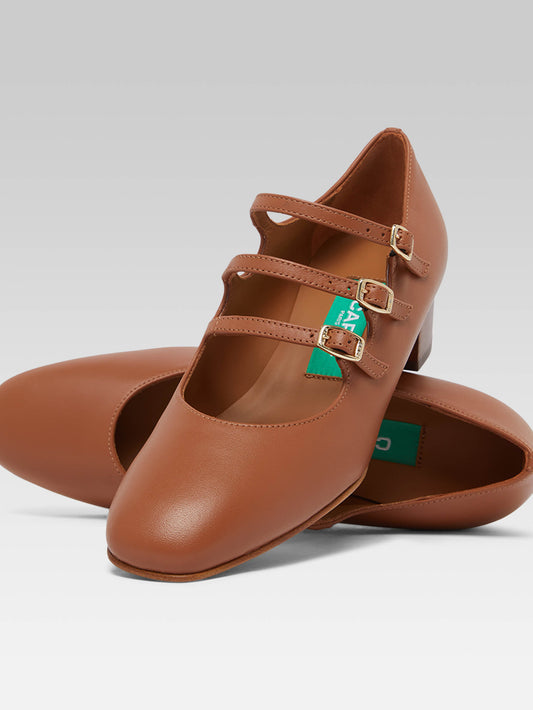 Kina - Escarpins babies cuir upcyclé camel - Image numéro 2