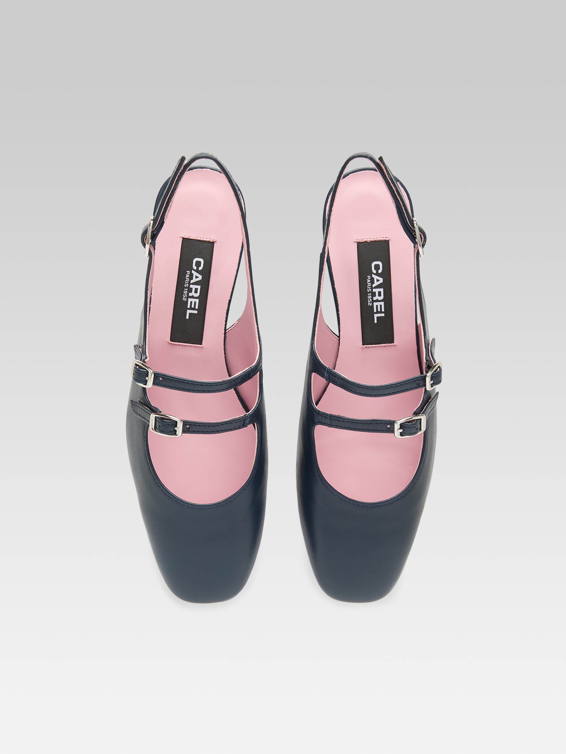 サンダル・ミュール CAREL Peche Sandals - Carel - Leather - Blue Peche - Navy blue leather slingback Mary Janes | Carel Paris