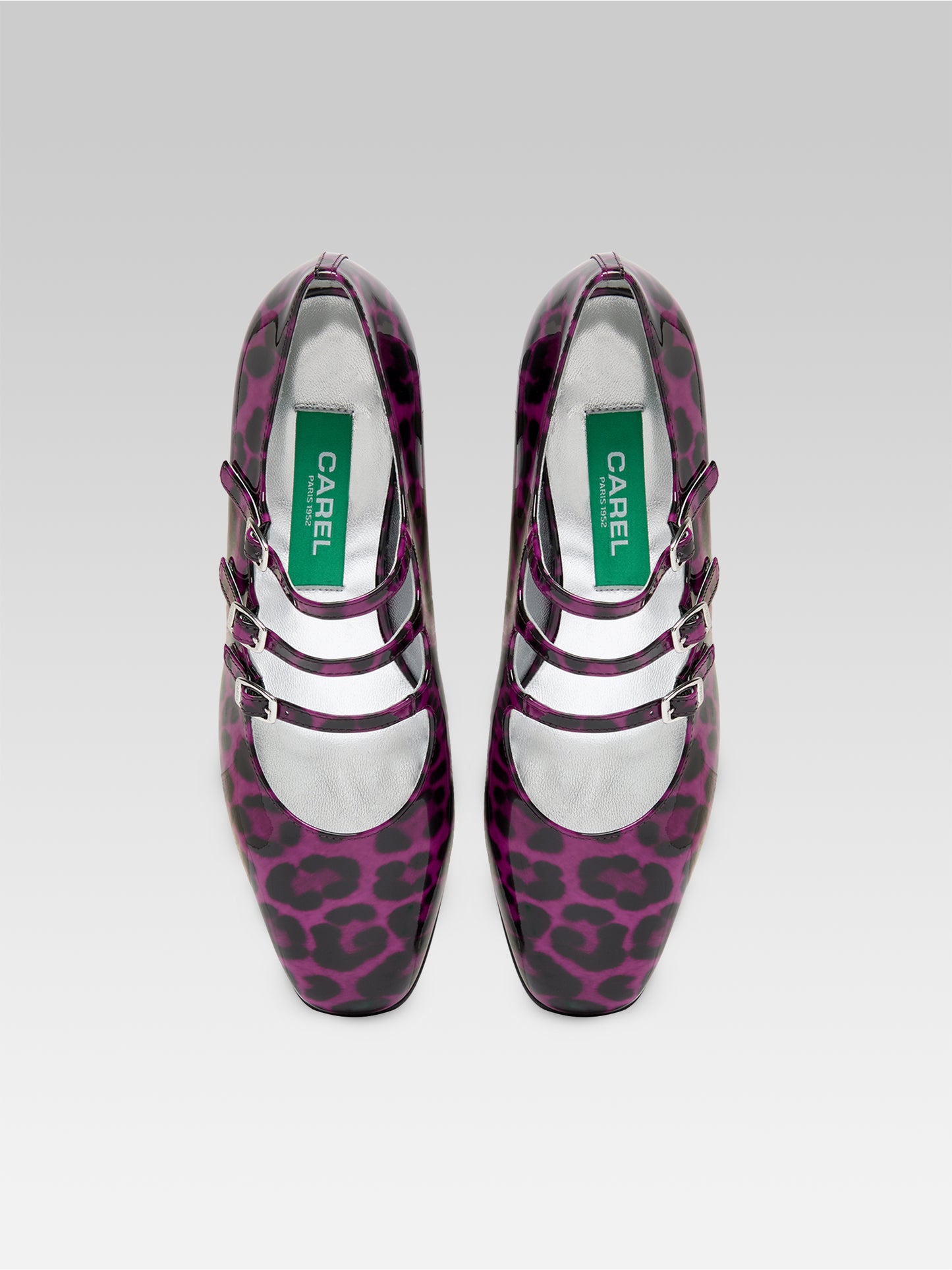 Kina - Escarpins babies cuir verni upcyclé léopard violet