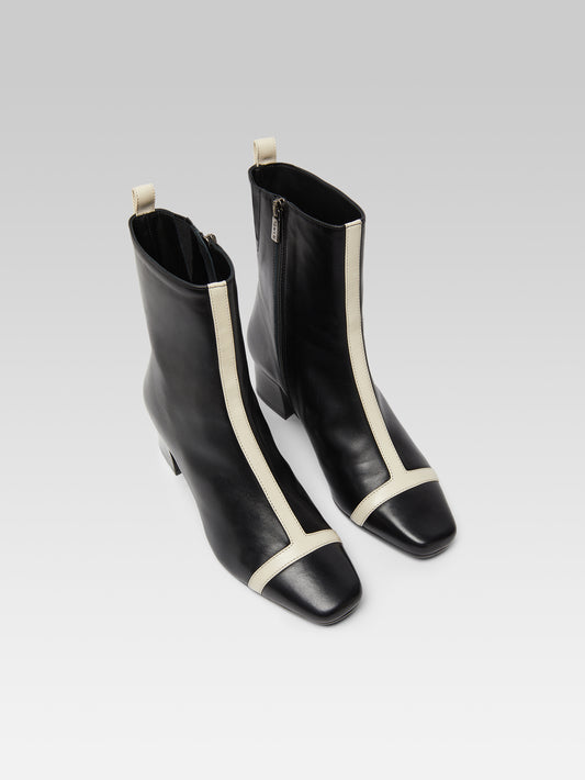 Audrey - Black and ivory leather ankle boots - Image number 2