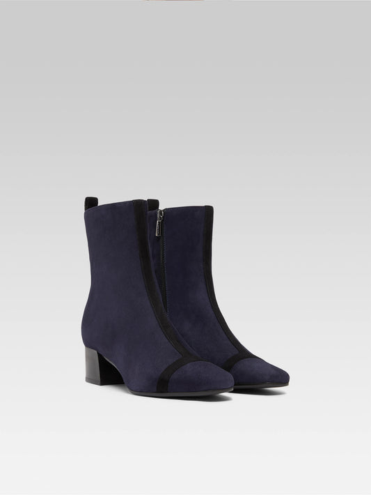 Audrey - Bottines cuir velours ocean et noir - Image numéro 4