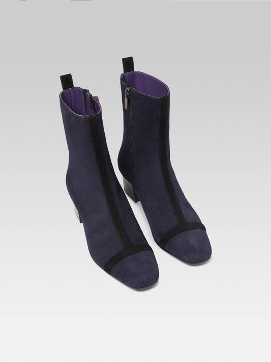 Audrey - Ocean and black suede leather ankle boots - Image number 3