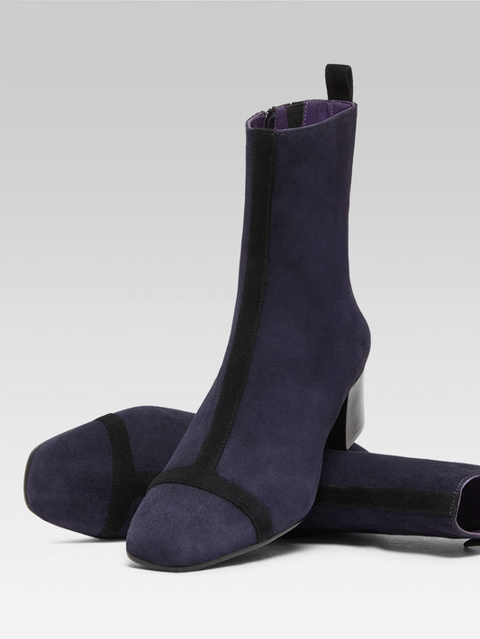 Audrey - Ocean and black suede leather ankle boots - Image number 2