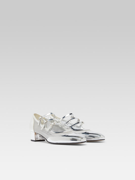 Kinight - Silver patent leather and mesh Mary Janes pumps - Image number 3
