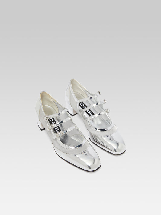 Kinight - Escarpins babies cuir verni argent et résille - Image numéro 4