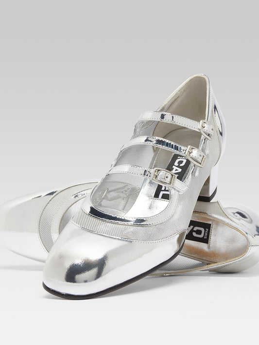 Kinight - Escarpins babies cuir verni argent et résille - Image numéro 4