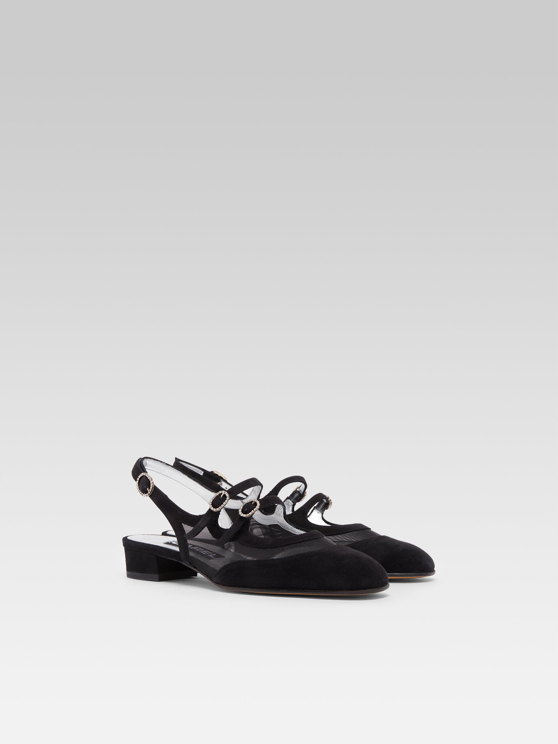 Peche night - Babies slingback cuir velours résille noir et boucles strass - Image numéro 4