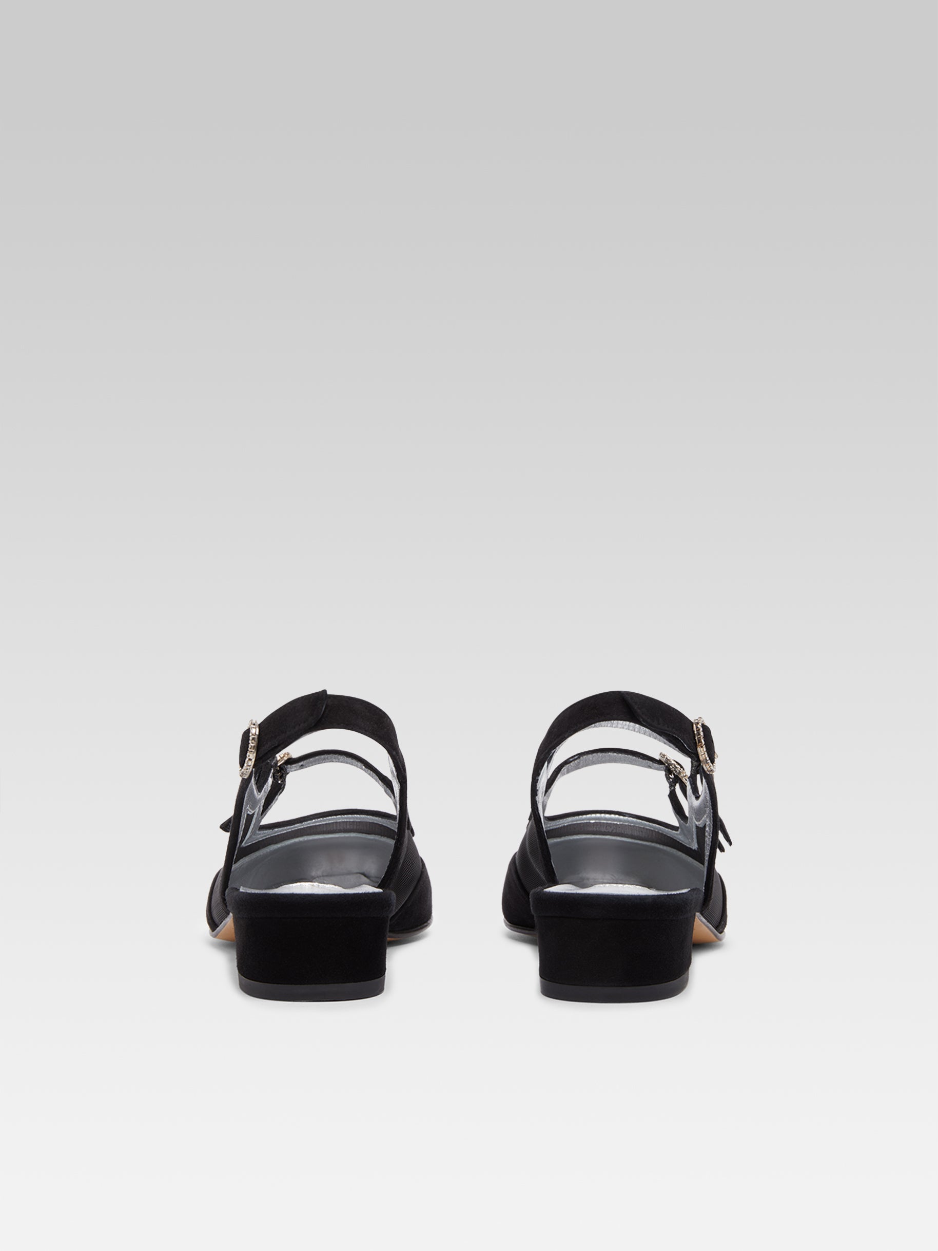 Peche night - Babies slingback cuir velours résille noir et boucles strass - Image numéro 5