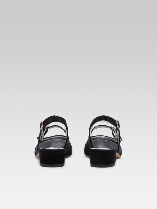 Peche night - Babies slingback cuir velours résille noir et boucles strass - Image numéro 5