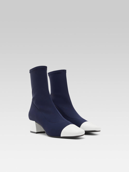 Estime - Blue stretch fabric and white patent leather boots - Image number 5