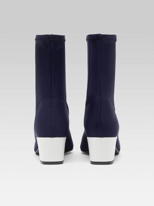 Estime - Blue stretch fabric and white patent leather boots - Image number 7