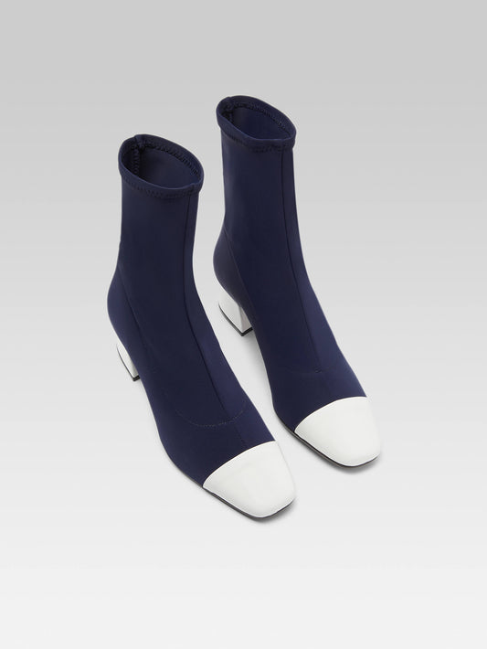 Estime - Blue stretch fabric and white patent leather boots - Image number 4