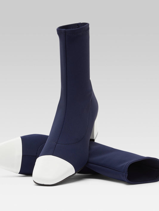Estime - Blue stretch fabric and white patent leather boots - Image number 2