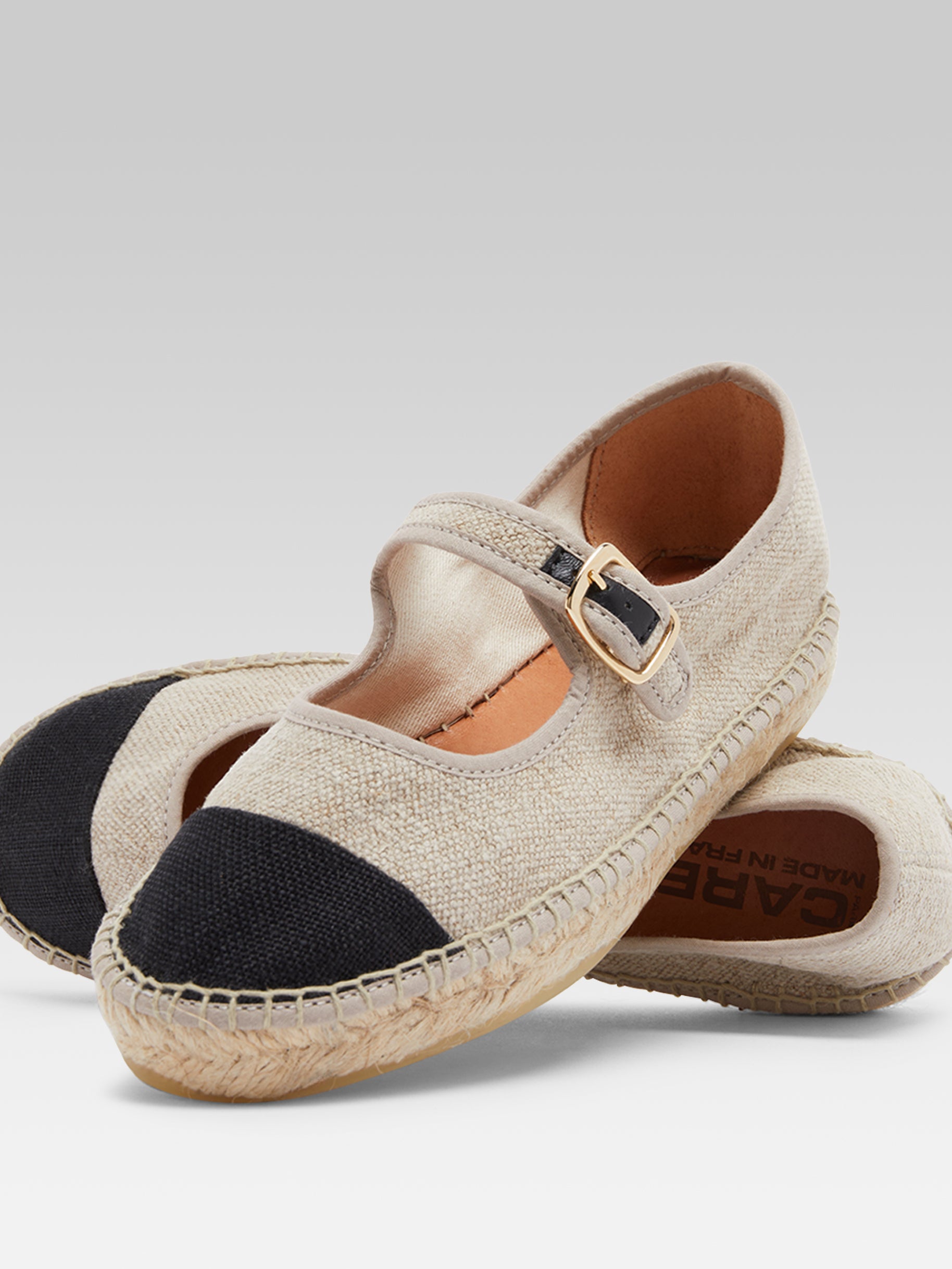 Colza - Espadrilles babies lin naturel et noir - Image numéro 2