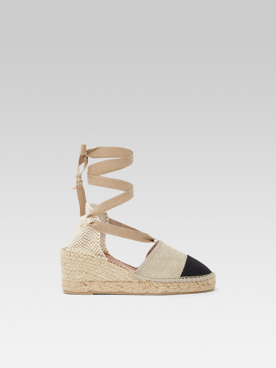 carel Parasol - Espadrilles compensées lin naturel et noir