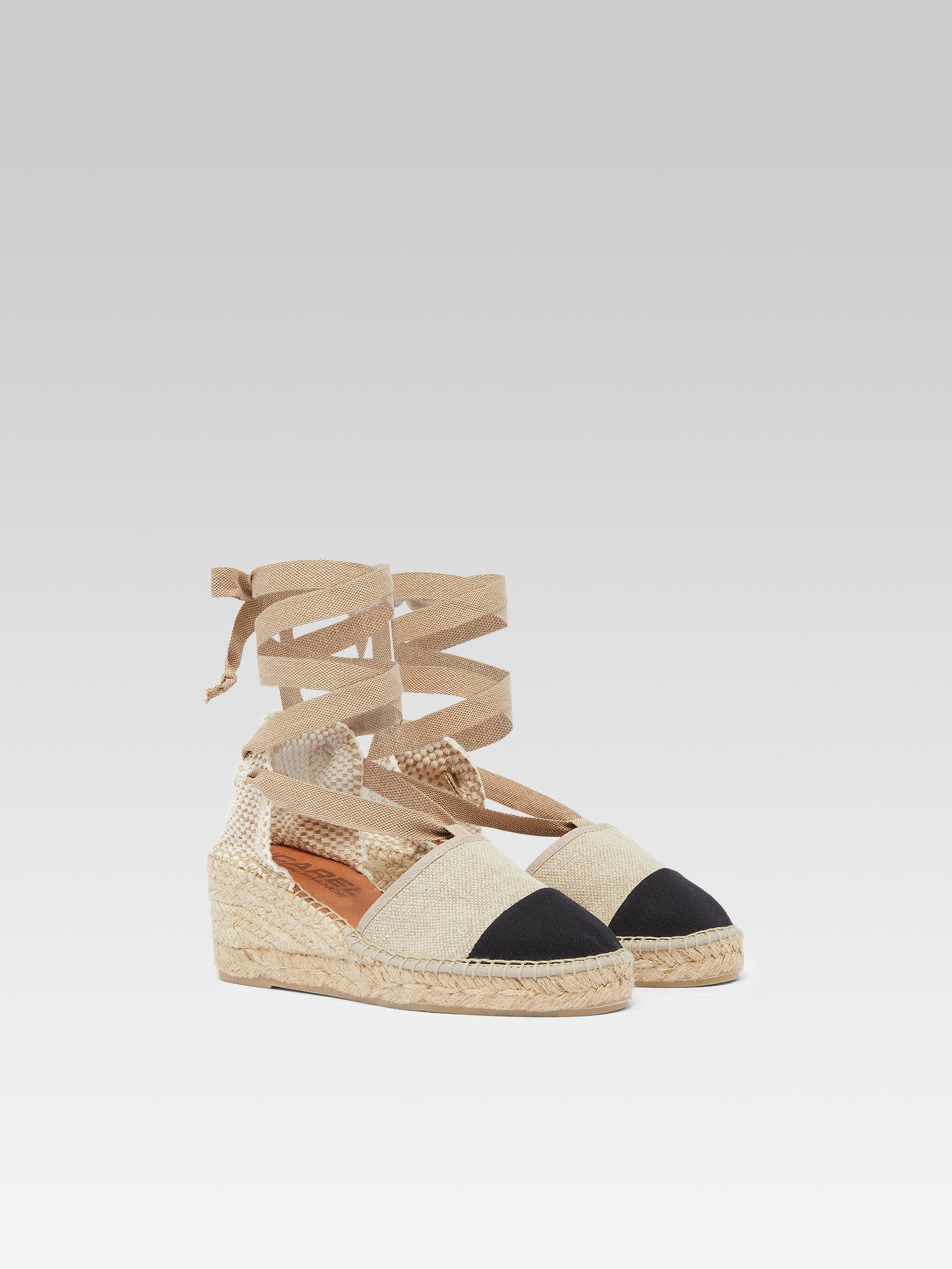 Parasol - Espadrilles compensées lin naturel et noir - Image numéro 3