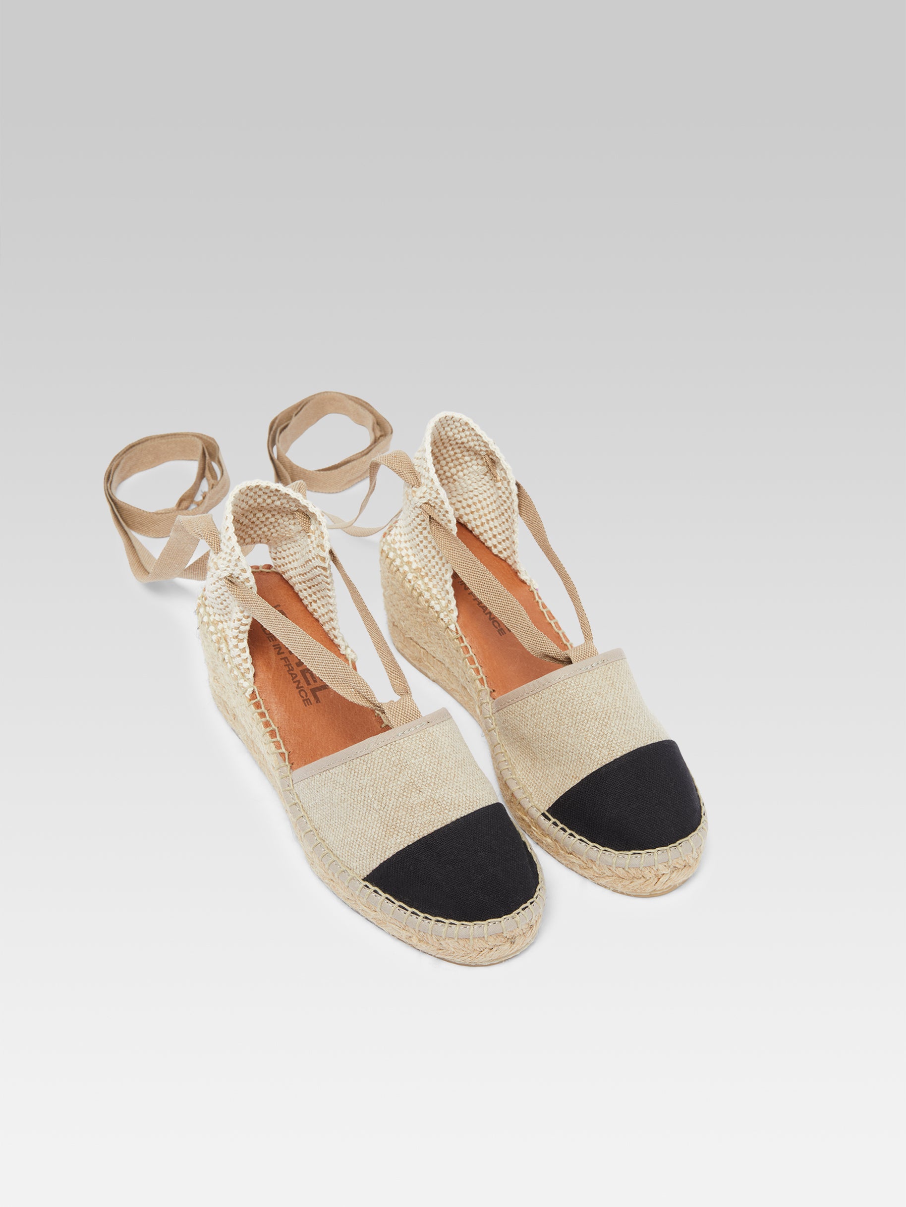 Parasol - Espadrilles compensées lin naturel et noir - Image numéro 4