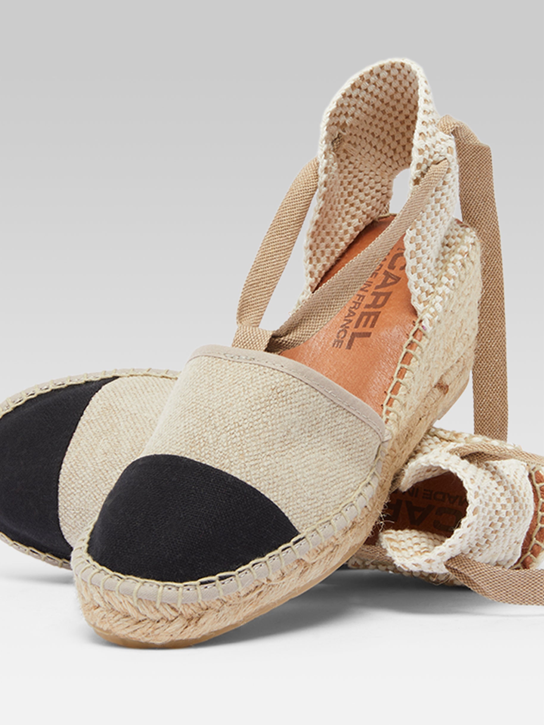 Parasol - Espadrilles compensées lin naturel et noir - Image numéro 2