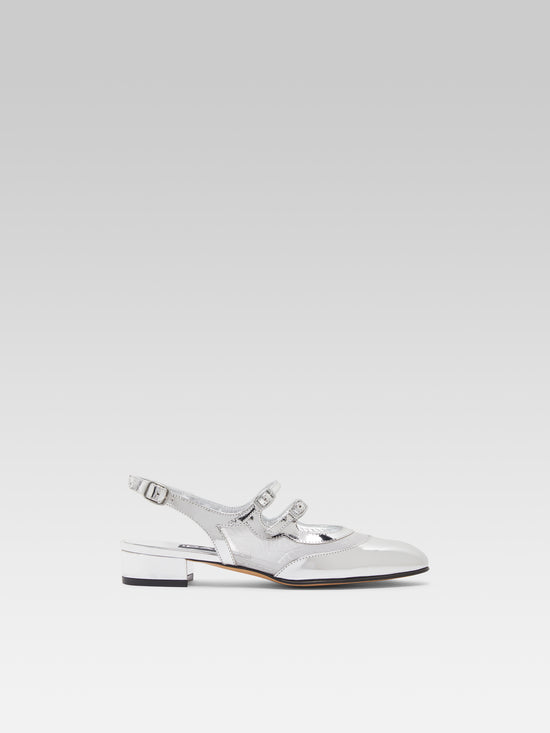 carel Peche night Babies slingback cuir verni argenté et résille