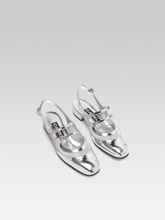 Peche night - Babies slingback cuir verni et résille argent - Image numéro 2