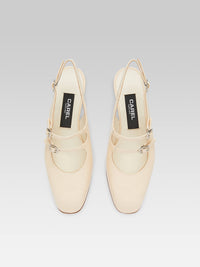 Peche - Nude patent leather slingback Mary Janes