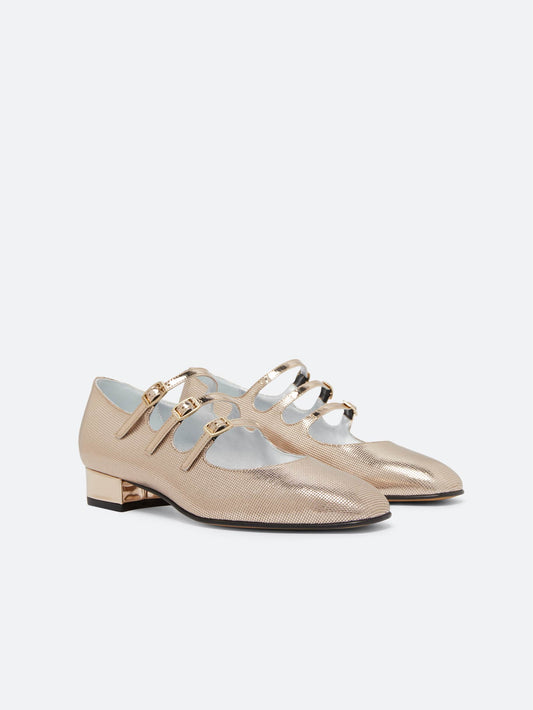 Ariana - Platinum embossed leather Mary Janes ballet flats - Image number 2