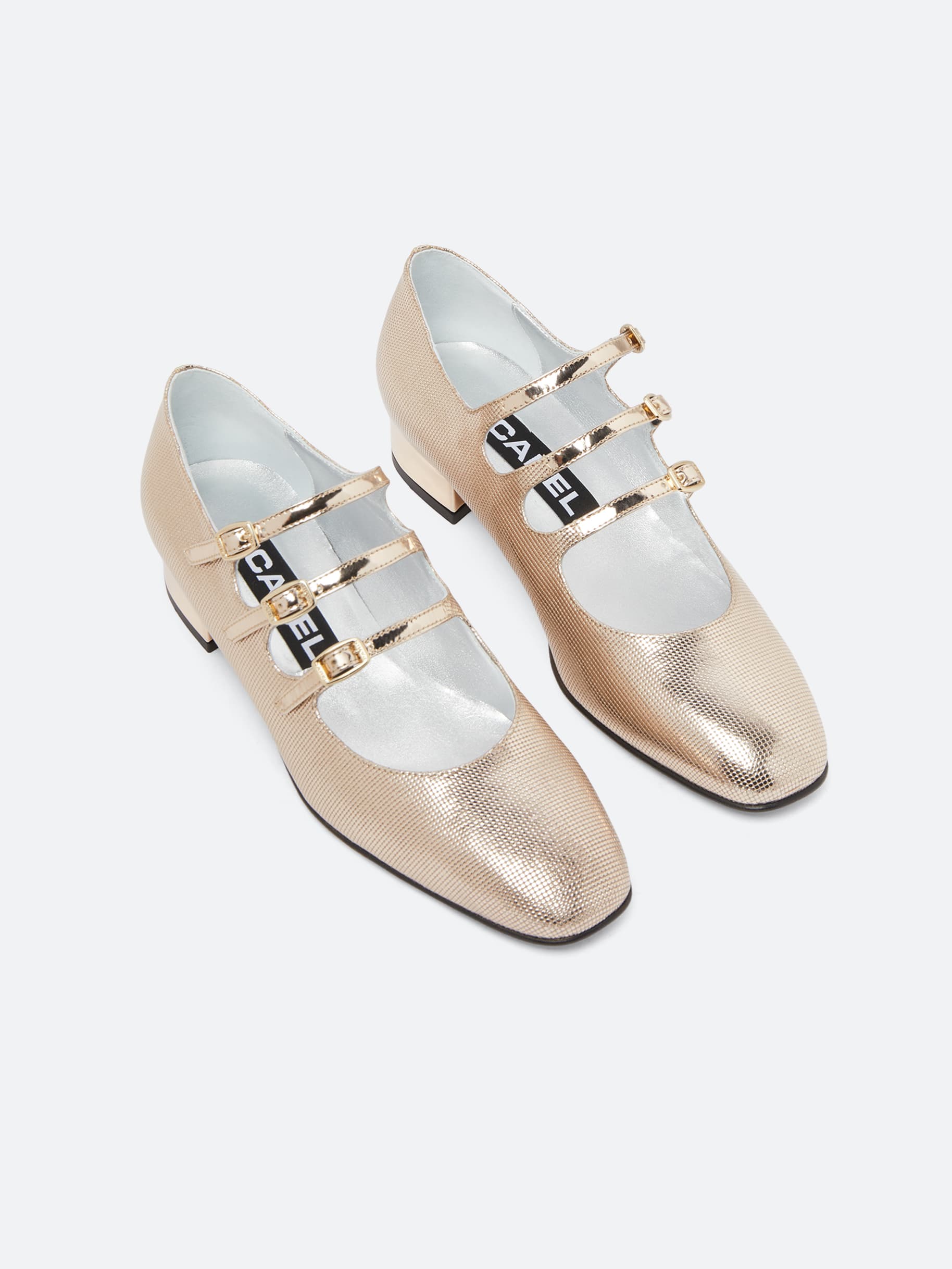 Ariana - Platinum embossed leather Mary Janes ballet flats - Image number 3