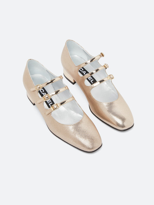 Ariana - Platinum embossed leather Mary Janes ballet flats - Image number 3